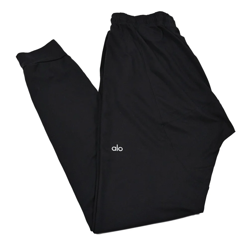 Alo Yoga Jogger Pants Womens Small Black Knit Elastic Waist Zip Pockets Athletic